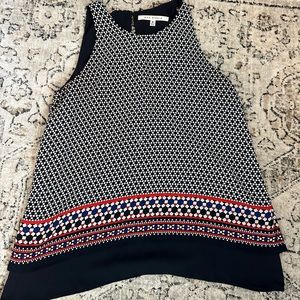 Navy red and white blouse; size M